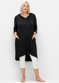 sheego Gro&szlig;e Gr&ouml;&szlig;en Shirtkleid mit Kapuze, schwarz, Gr&ouml;&szlig;e 52/54 - Damen