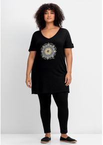 sheego Gro&szlig;e Gr&ouml;&szlig;en Longshirt mit Ornament-Frontdruck, schwarz, Gr&ouml;&szlig;e 52/54 - Damen