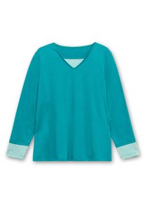 sheego Große Größen Langarmshirt mit garngefärbten Streifen, petrol, Größe 42 - Damen