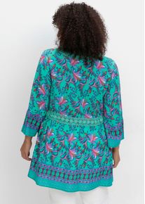 sheego by Joe Browns sheego Große Größen Longbluse im Boho-Look, mit Trompetenärmeln, aqua-gemustert, Größe 40 - Damen