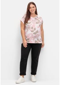 sheego Große Größen Rundhalsshirt mit Foliendruck, Viskose, weiß-hortensie-bedruckt, Größe 46 - Damen