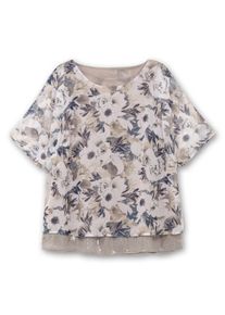 sheego Große Größen Kurzarm-Bluse im Lagen-Look, geblümt, hellgrau-jeansblau-bedruckt, Größe 42 - Damen