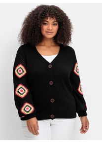sheego by Joe Browns sheego Große Größen Strickjacke mit Häkel-Patches, schwarz, Größe 44 - Damen