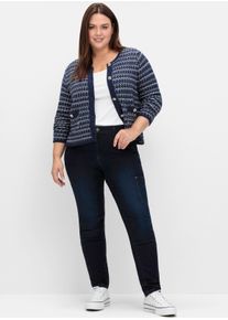 sheego Große Größen Strickjacke mit Glitzerstreifen, blau gemustert, Größe 44/46 - Damen