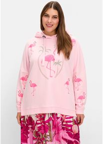 sheego loves miss goodlife sheego Große Größen Kapuzensweatshirt mit Flamingo-Prints und Glitzersteinen, rosé-gemustert, Größe 44 - Damen