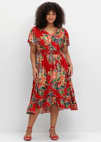sheego by Joe Browns sheego Große Größen Blumenkleid mit V-Ausschnitt und Knopfleiste, rot-gemustert, Größe 52 - Damen