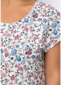 sheego Große Größen Kurzarmshirt mit überschnittenen Schultern, weiß-bedruckt, Größe 38 - Damen