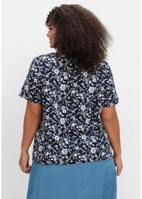 sheego Große Größen Kurzarmshirt mit floralem Druck, marine-hellblau-bedruckt, Größe 44 - Damen