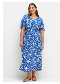 sheego Große Größen Sommerkleid mit Knotendetail in der Taille, kobalt-bedruckt, Größe 50 - Damen