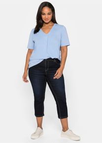 sheego Gro&szlig;e Gr&ouml;&szlig;en Caprijeans mit Kontrastn&auml;hten und Catfaces, blue black denim, Gr&ouml;&szlig;e 50 - Damen