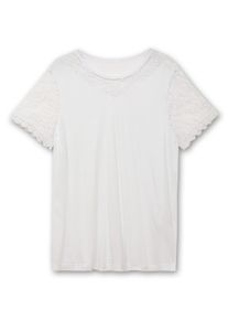 sheego Große Größen Spitzenshirt aus reiner Viskose, weiß, Größe 48 - Damen
