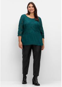 sheego Große Größen Chiffonbluse mit Baumwoll-Spitze, petrol, Größe 52 - Damen