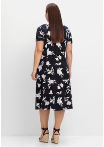 sheego Große Größen Jerseykleid in A-Form, marine-flieder-bedruckt, Größe 48 - Damen