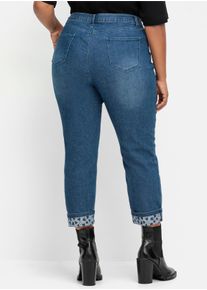 sheego Große Größen Jeans mit Beinumschlag im Herz-Dessin, blue-stone-washed, Größe 54 - Damen