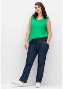 sheego Große Größen Schlupfjeans mit gesmoktem Bund, blue-stone-washed, Größe 38 - Damen