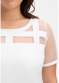 sheego Große Größen Kurzarmshirt mit Mesh-Einsätzen, weiß, Größe 36 - Damen