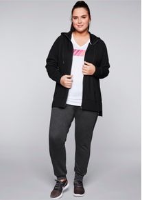 sheego Große Größen Kapuzensweatjacke mit Kängurutaschen, schwarz, Größe 48/50 - Damen