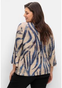 sheego Große Größen 3/4-Arm-Shirt mit U-Boot-Ausschnitt, beige-marine-bedruckt, Größe 40 - Damen