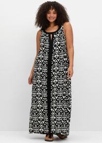 sheego Große Größen Jerseykleid mit Ornamentdruck und Cut-outs, schwarz-weiß, Größe 40 - Damen