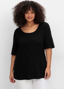 sheego Große Größen Rippshirt mit weitem Rundhalsausschnitt, schwarz, Größe 52/54 - Damen