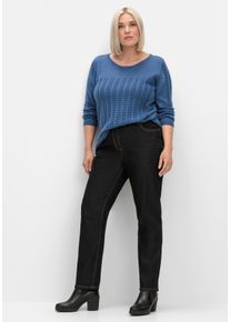 sheego Große Größen Langarm-Pullover mit 3D-Strickmuster, jeansblau, Größe 42 - Damen