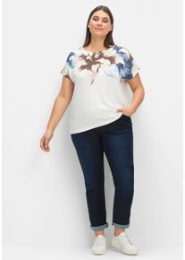 sheego Große Größen Rundhalsshirt mit Blüten-Druck, ecru-hellblau-bedruckt, Größe 46 - Damen