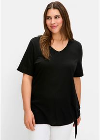 sheego Große Größen Kurzarmshirt aus Flammgarn-Jersey, schwarz, Größe 40 - Damen