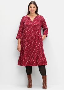 sheego Große Größen A-Linien-Kleid mit 3/4-Ärmeln, dunkelrot-gemustert, Größe 54 - Damen