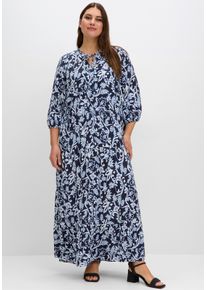 sheego Große Größen Maxikleid mit weit schwingendem Stufenrock, tiefblau-gemustert, Größe 52 - Damen