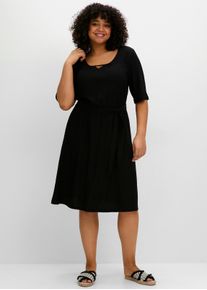 sheego Große Größen Jerseykleid mit Bindegürtel, schwarz, Größe 54 - Damen