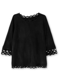 sheego Große Größen 3/4 Arm-Pullover mit Zierborte, schwarz, Größe 40 - Damen