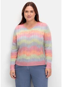 sheego Große Größen V-Ausschnitt-Pullover mit Farbverlauf, flamingo-flieder-gemustert, Größe 56 - Damen