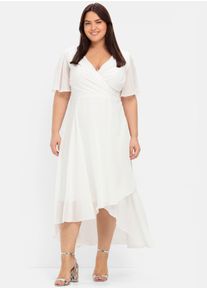 Chiffonkleid sheego "Chiffonkleid", Damen, Gr. 58, Normalgr&ouml;&szlig;en, wei&szlig; (sanftes wei&szlig;), Chiffon, 100% Polyester, unifarben, lang, V-Ausschnitt, Kleider Chiffonkleid
