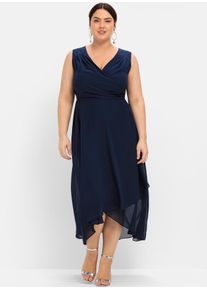 Abendkleid sheego "Abendkleid", Damen, Gr. 54, Normalgr&ouml;&szlig;en, blau (marine), Chiffon, 100% Polyester, unifarben, lang, V-Ausschnitt, Kleider Abendkleid