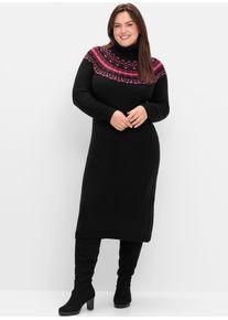 Strickkleid sheego "Strickkleid", Damen, Gr. 50, Normalgr&ouml;&szlig;en, schwarz, 49% Baumwolle, 49% Polyacryl, 2% metallisierte Fasern, gemustert, mehrfarbig, knielang, Kleider Strickkleid