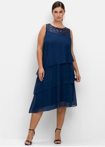 Cocktailkleid sheego "Cocktailkleid", Damen, Gr. 44, Normalgr&ouml;&szlig;en, blau, 100% Polyester, unifarben, lang, Rundhals, Kleider Cocktailkleid
