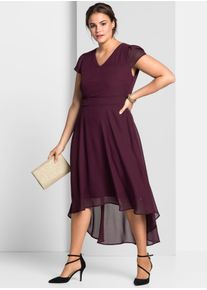 Abendkleid sheego "Abendkleid", Damen, Gr. 52, Normalgr&ouml;&szlig;en, lila (aubergine), Georgette, 100% Polyester, unifarben, lang, V-Ausschnitt, Kleider Abendkleid