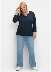 sheego Große Größen Langarmshirt mit garngefärbten Streifen, marine, Größe 44 - Damen