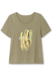 sheego Große Größen Kurzarmshirt mit Glitzer-Print, khaki-limone, Größe 44 - Damen