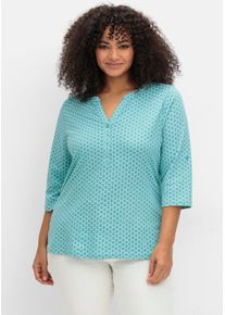 sheego Große Größen 3/4-Arm-Shirt mit krempelbaren Ärmeln, ozean-bedruckt, Größe 48 - Damen