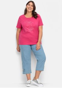 sheego Große Größen Kurzarmshirt mit Steinchen verziert, pink, Größe 42 - Damen