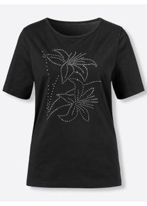 sheego Große Größen Kurzarmshirt mit Steinchen verziert, schwarz, Größe 46 - Damen