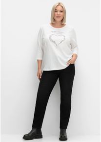 sheego Große Größen 3/4-Arm-Shirt mit Herz-Motiv, ecru-schwarz, Größe 42 - Damen