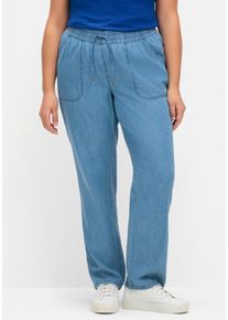 sheego Große Größen Schlupfjeans mit gesmoktem Bund, blue-bleached, Größe 38 - Damen