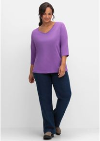 sheego Große Größen 3/4-Arm-Shirt mit V-Ausschnitt, lila, Größe 56 - Damen