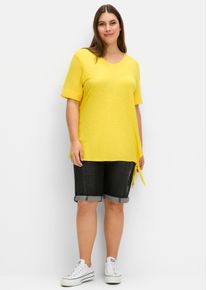 sheego Große Größen Kurzarmshirt aus Flammgarn-Jersey, sonnengelb, Größe 52 - Damen