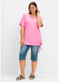 sheego Große Größen Kurzarmshirt aus Flammgarn-Jersey, blumiges pink, Größe 56 - Damen