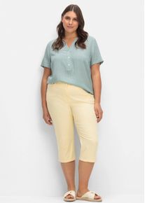 sheego Große Größen Caprijeans mit glitzerndem Katzenmotiv, vanillegelb, Größe 38 - Damen