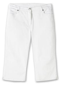 sheego Große Größen Caprijeans mit glitzerndem Katzenmotiv, weiß, Größe 38 - Damen