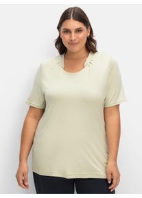 sheego Große Größen Kurzarmshirt mit Falten vorne, pistazie, Größe 50 - Damen